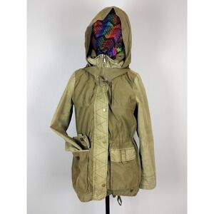 Laundry by Design Utility Military Field Jacket Olive Green Hooded Size Medium